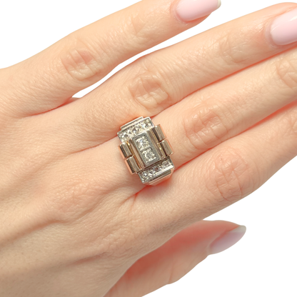 Bague Tank Art Déco - Or Jaune 750 & Diamants