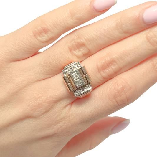 Bague Tank Art Déco - Or Jaune 750 & Diamants