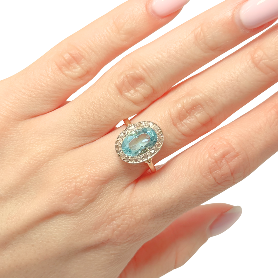 Bague Entourage Vintage - Or Jaune Diamants & Topaze de Synthèse