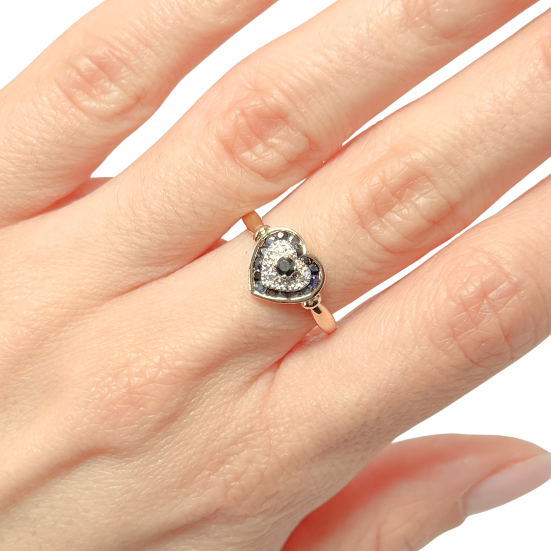 Bague Coeur - Or Jaune 750 & Saphirs