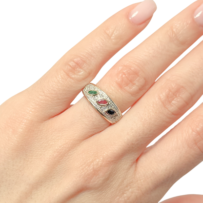 Bague Jonc - Or Jaune 750 Saphir, Émeraude & Rubis
