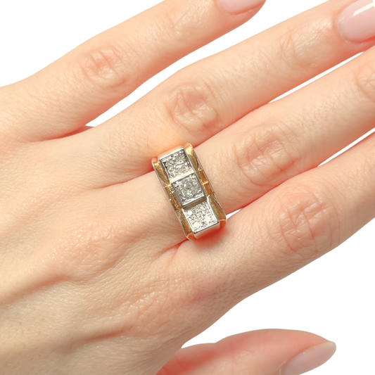 Bague Tank Art Déco - Or Jaune 750 & Diamants