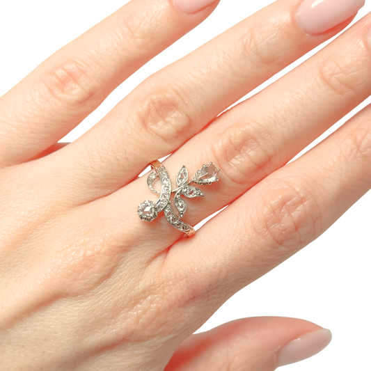 Bague Florale Art Nouveau - Or Jaune 750 & Diamants