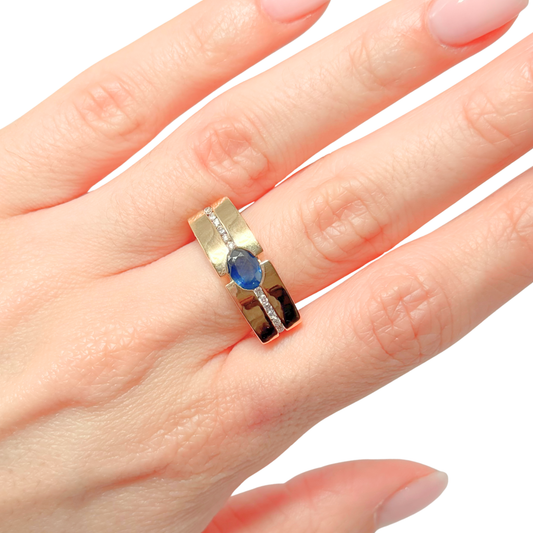 Bague Jonc - Or Jaune 750 Saphir & Diamants