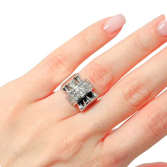 Bague Tank Art Déco - Or Blanc 750 & Diamants