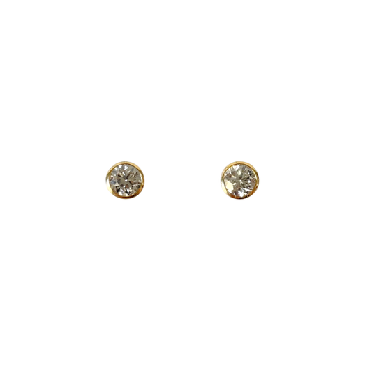 Boucles D'oreilles Puces Solitaire - Or Jaune 750 & Diamants