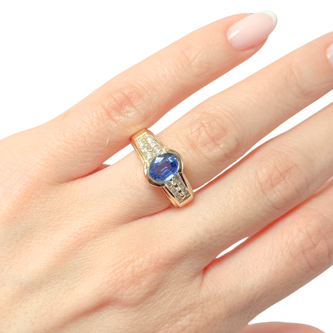 Bague Jonc - Or Jaune 750 Saphir & Diamants