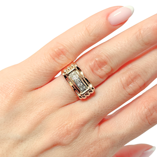 Bague Tank Vintage - Or Jaune 750 & Diamants