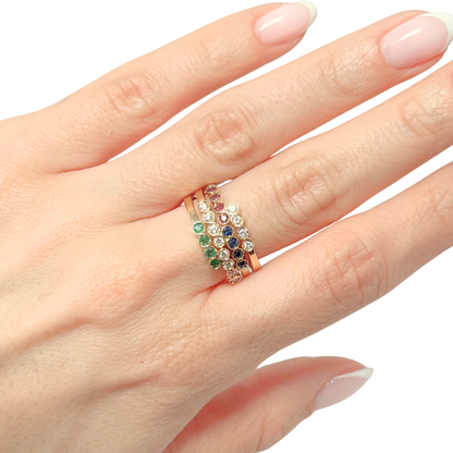 Bague Assemblage - Or Jaune 750 Diamants, Rubis, Saphirs & Émeraudes