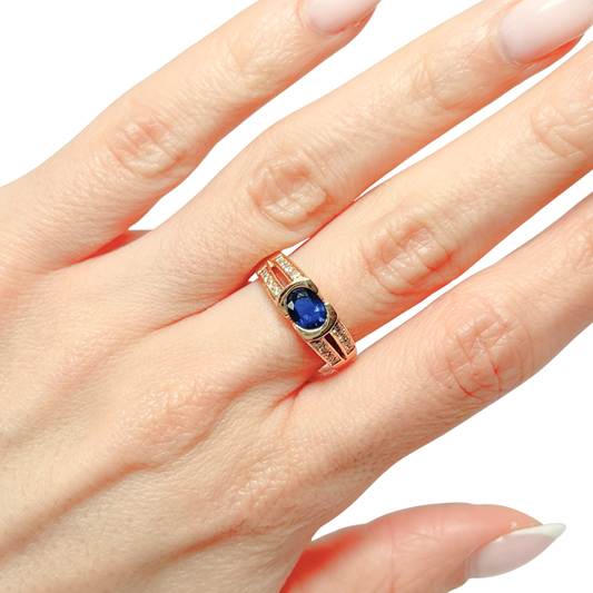 Bague Jonc - Or Jaune 750 Saphir & Diamants