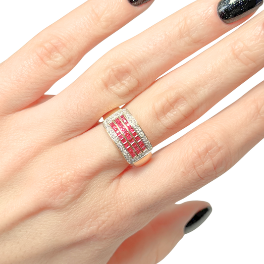 Bague Vintage Art Déco - Or Jaune 750 Rubis & Diamants