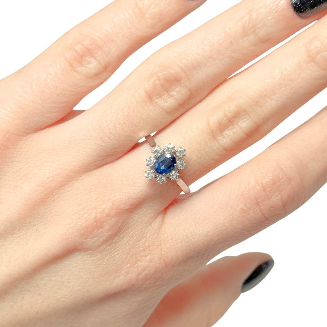 Bague Marguerite Vintage - Or Blanc 750 Saphir & Diamants