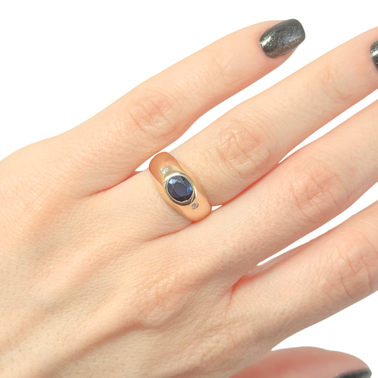 Bague Jonc - Or Jaune 750 Saphir & Diamants