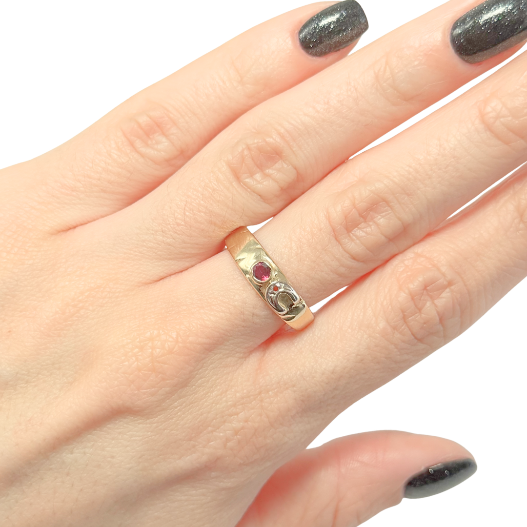 Bague Fer à Cheval - Or Jaune 750 & Rubis