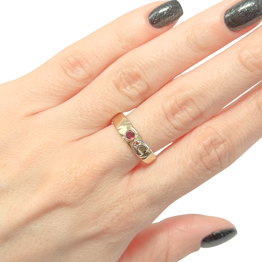 Bague Fer à Cheval - Or Jaune 750 & Rubis