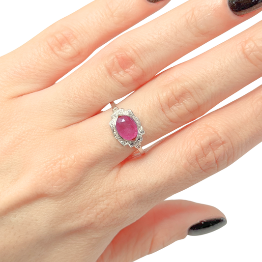 Bague Vintage Art Déco - Or Blanc 750 Rubis & Diamants