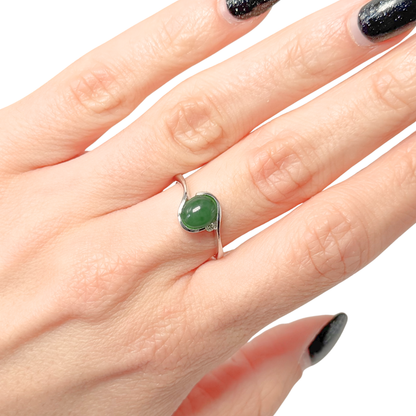Bague Cabochon - Or Blanc 750 Aventurine & Diamant