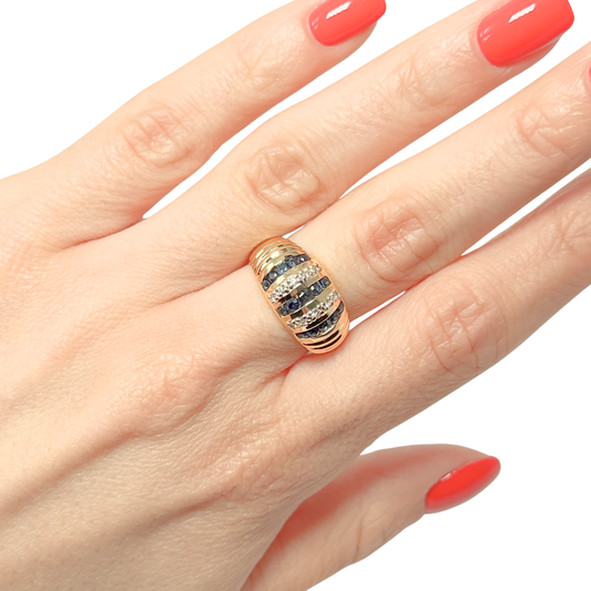 Bague Jonc Vintage - Or Jaune 750 Saphirs & Diamants