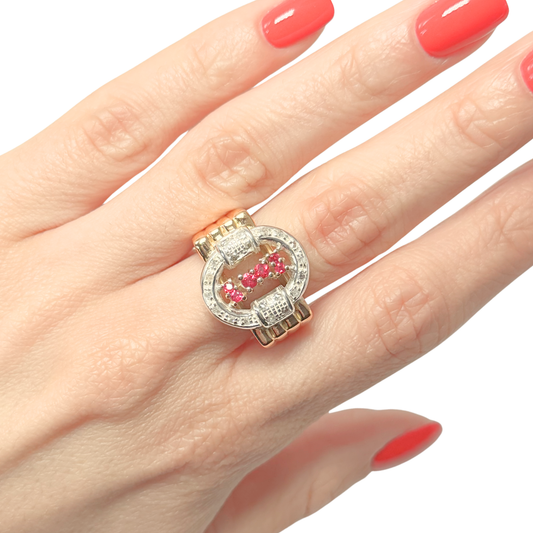 Bague Vintage Art Déco - Or Jaune 750 Rubis & Diamants