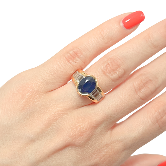 Bague Jonc - Or Jaune 750 Saphir & Diamants