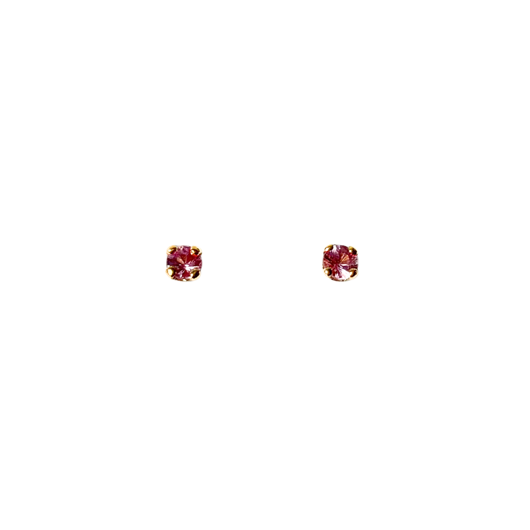 Boucles D'oreilles Puces - Or Jaune 750 & Saphirs Rose