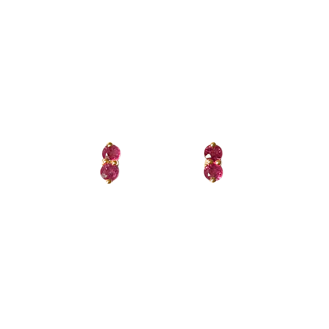 Boucles D'oreilles Puces - Or Jaune 750 & Rubis