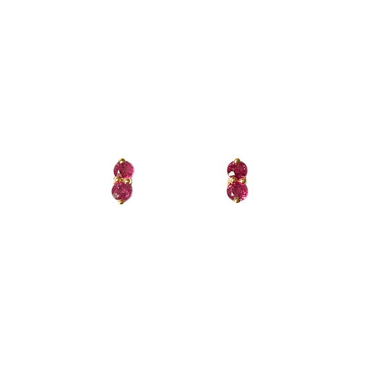 Boucles D'oreilles Puces - Or Jaune 750 & Rubis