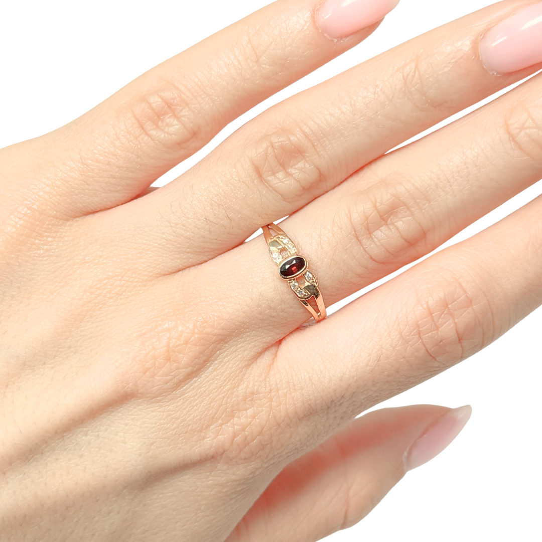 Bague Maille - Or Jaune 750 Grenat & Diamants
