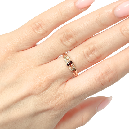 Bague Maille - Or Jaune 750 Grenat & Diamants