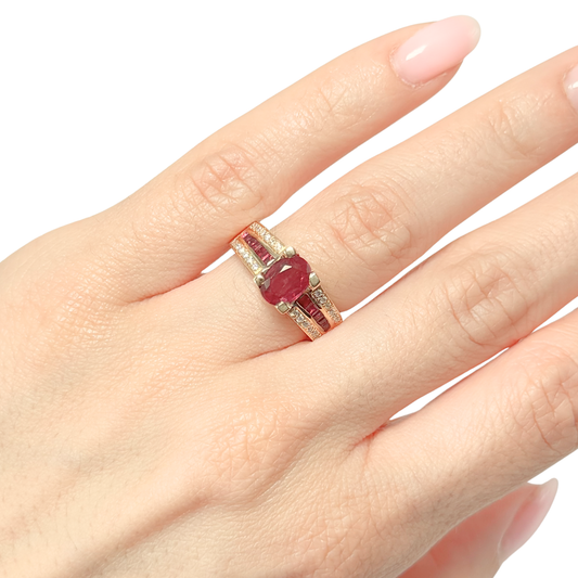 Bague Jonc - Or Jaune 750 Rubis & Diamants