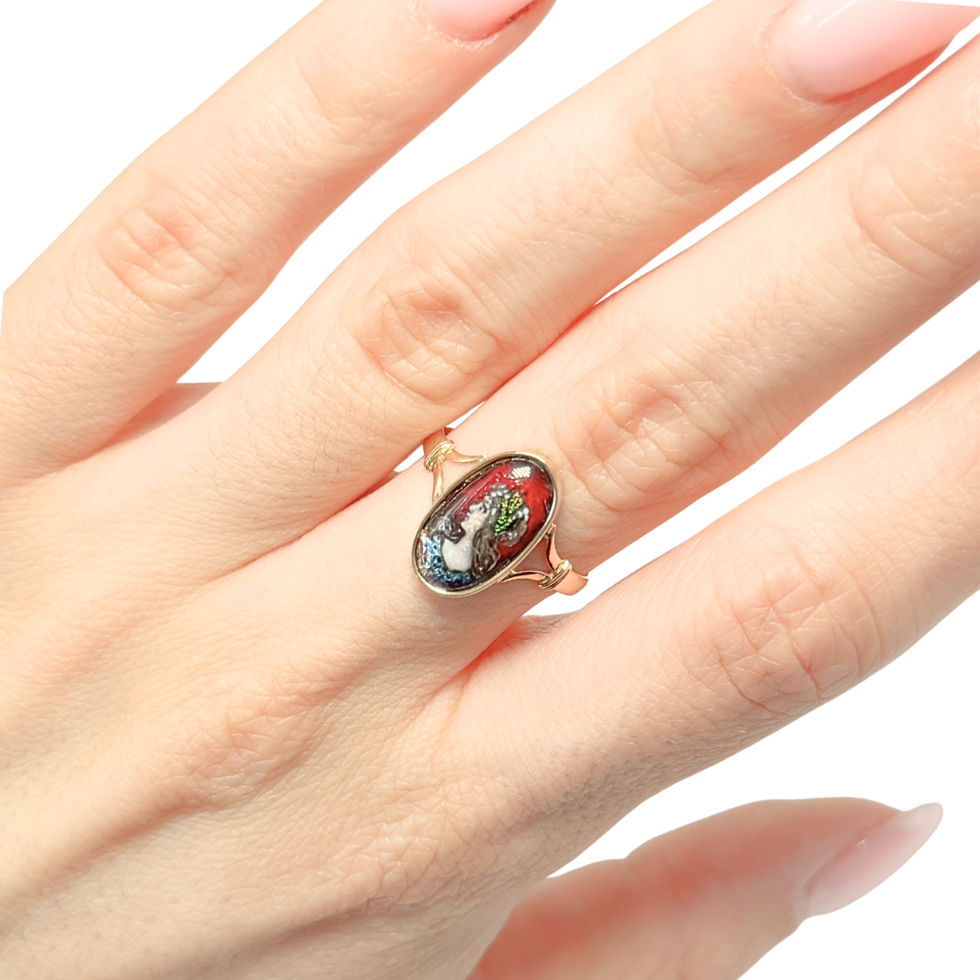 Bague Vintage Limoges - Or Jaune 750 & Émail