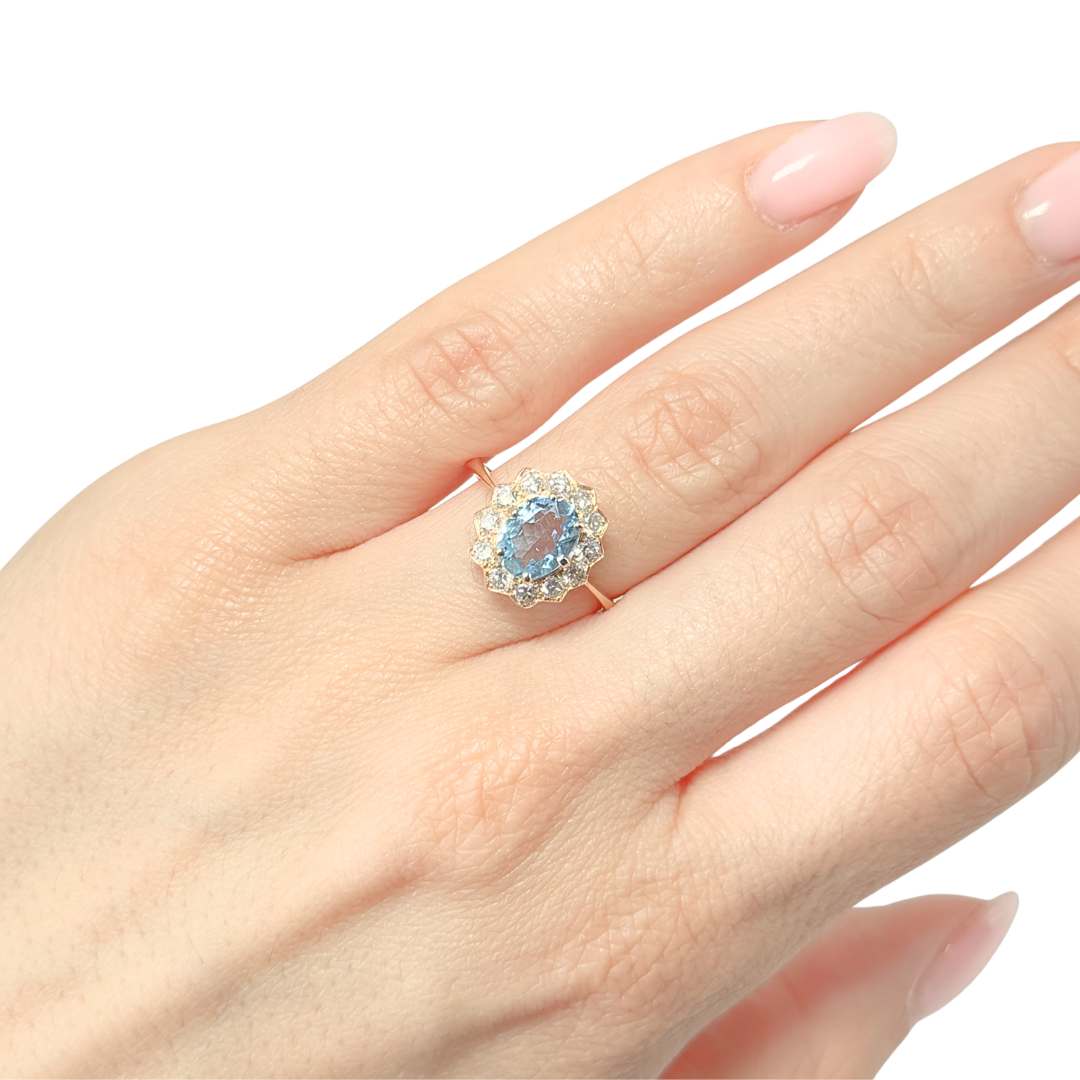 Bague Marguerite - Or Jaune 750 Aigue-Marine & Diamants