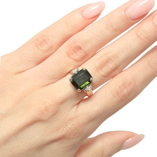 Bague Cocktail - Or Jaune 750 Péridot & Diamants