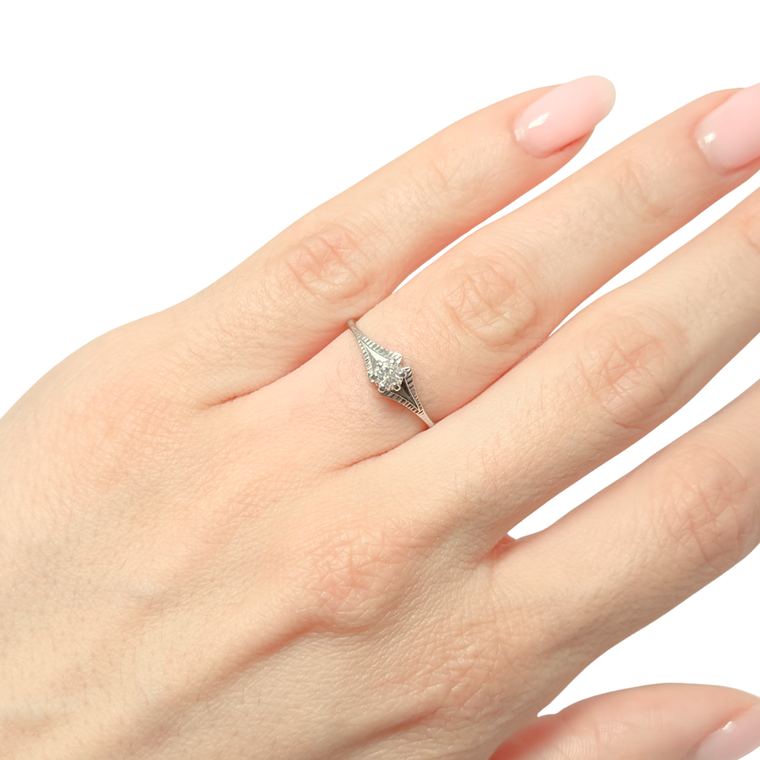 Bague Solitaire Vintage - Or Blanc 750 & Diamant