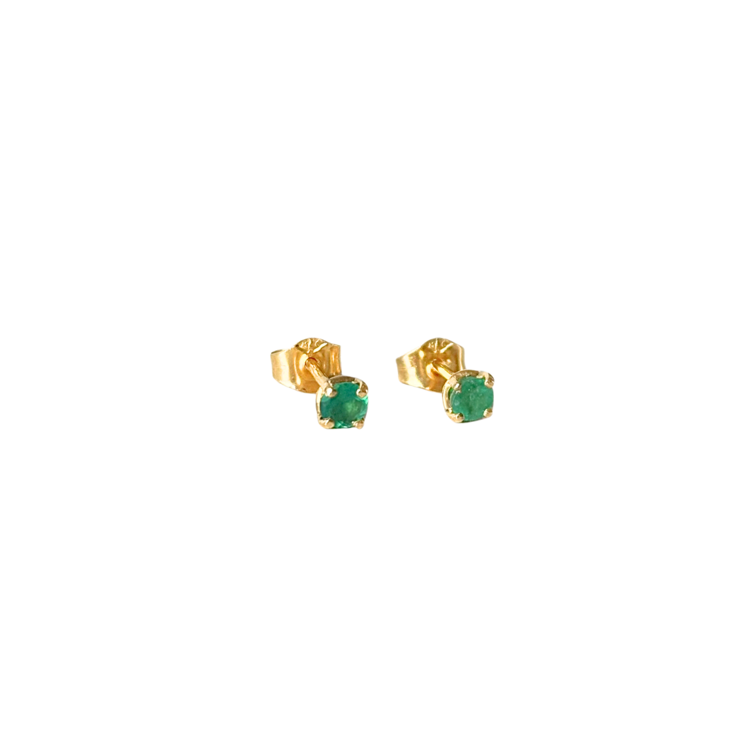 Boucles D'oreilles Puces - Or Jaune 750 & Émeraudes
