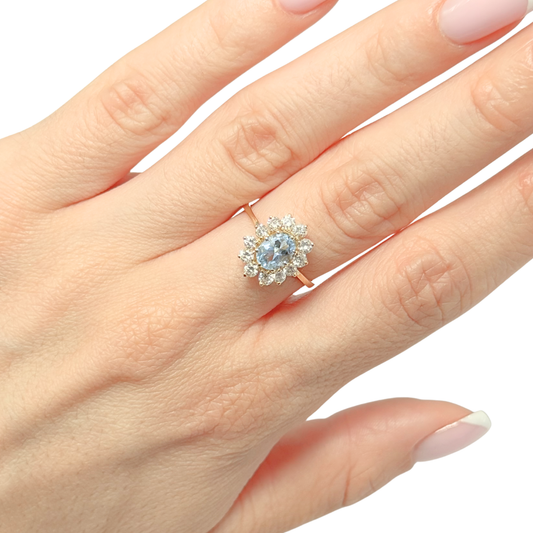 Bague Marguerite - Or Jaune 750 Aigue-Marine & Diamants