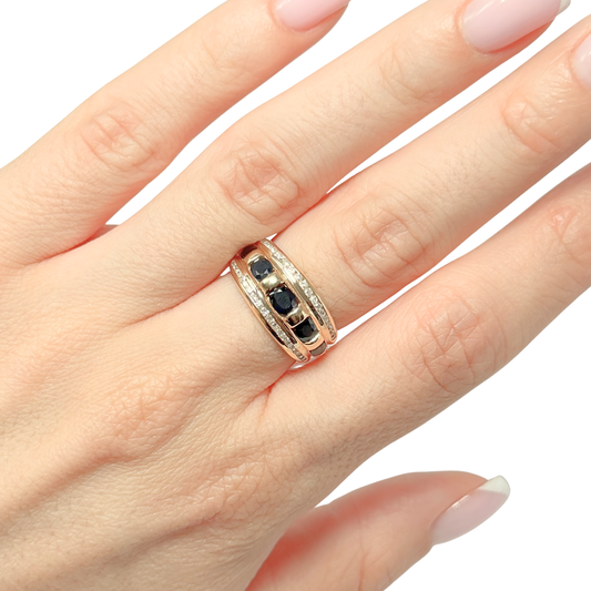 Bague Jonc - Or Jaune 750 Saphirs & Diamants