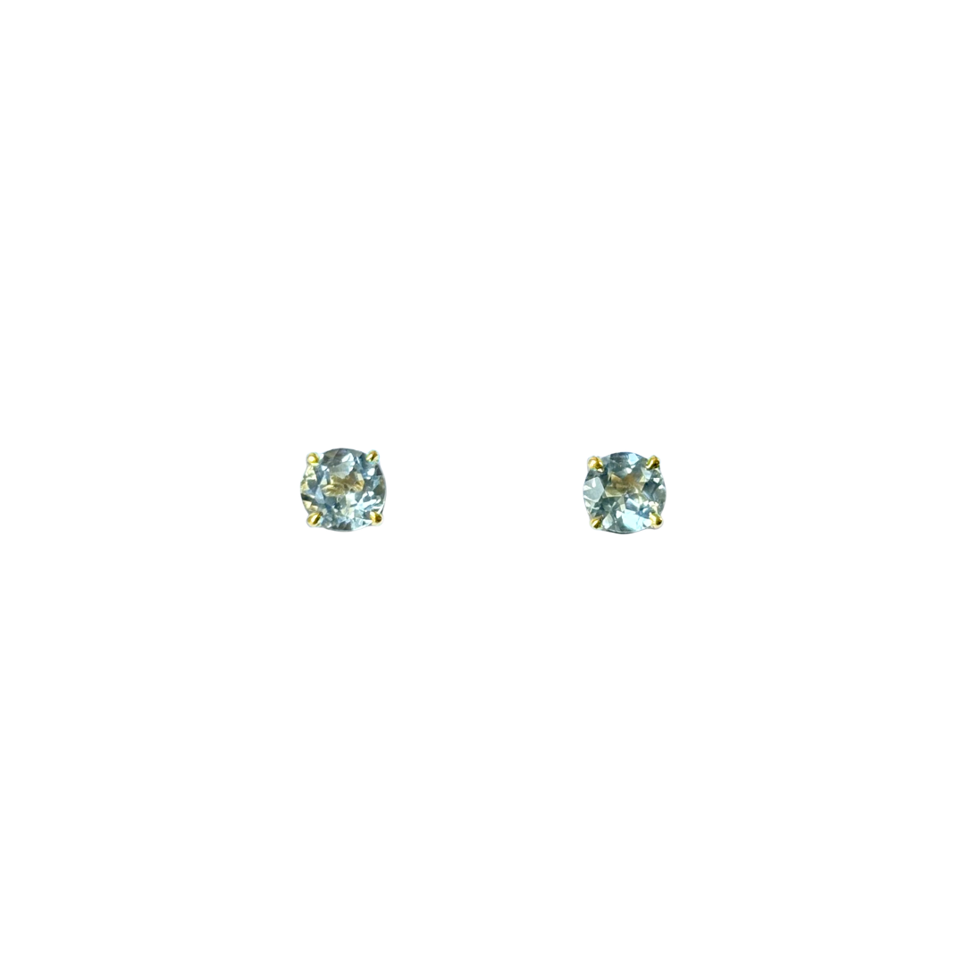 Boucles D'oreilles Puces - Or Jaune 750 & Aigues-Marines