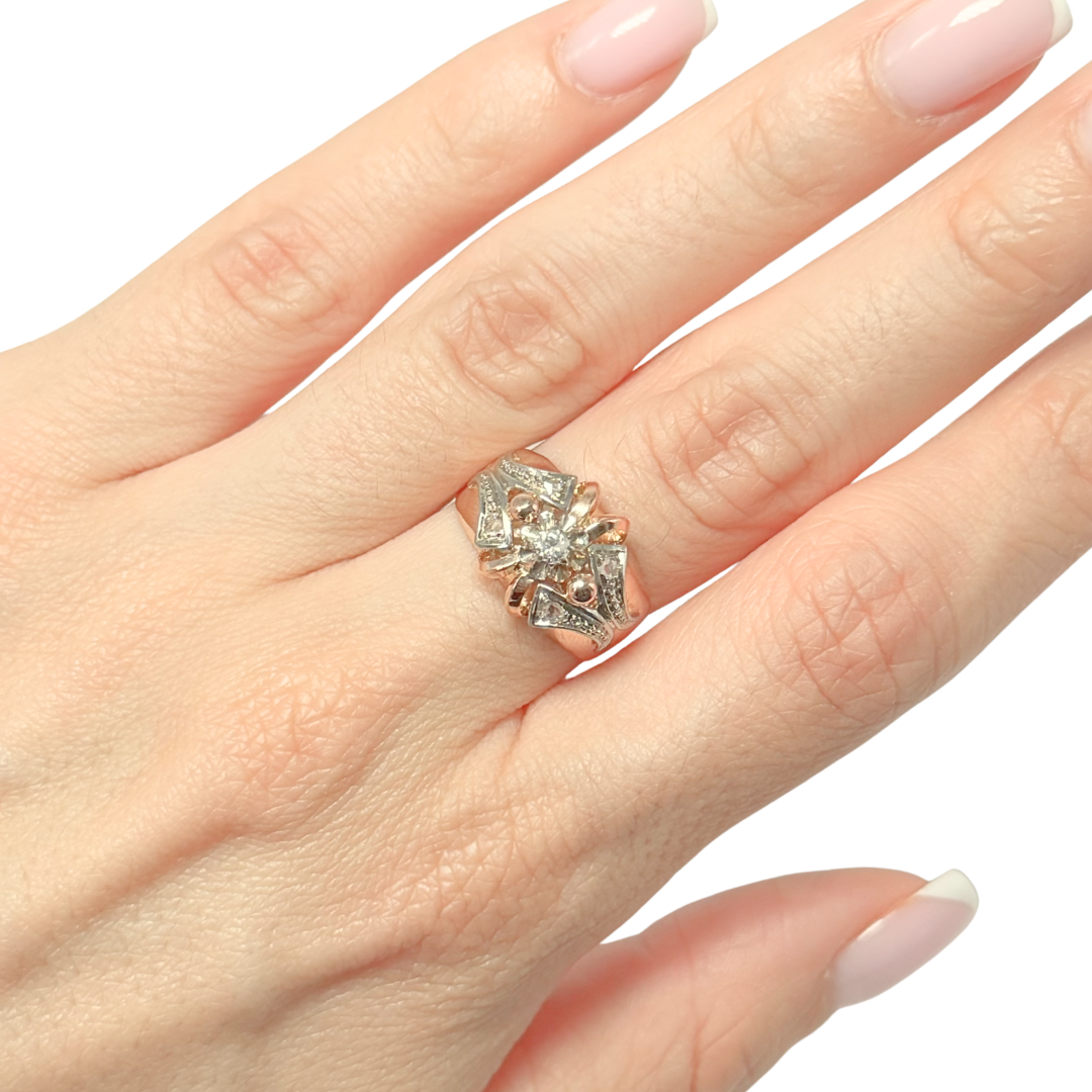 Bague Vintage Art Déco - Or Rose 750 & Diamants