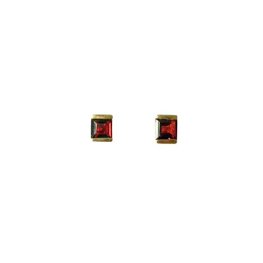 Boucles D'oreilles Puces - Or Jaune 750 & Grenats