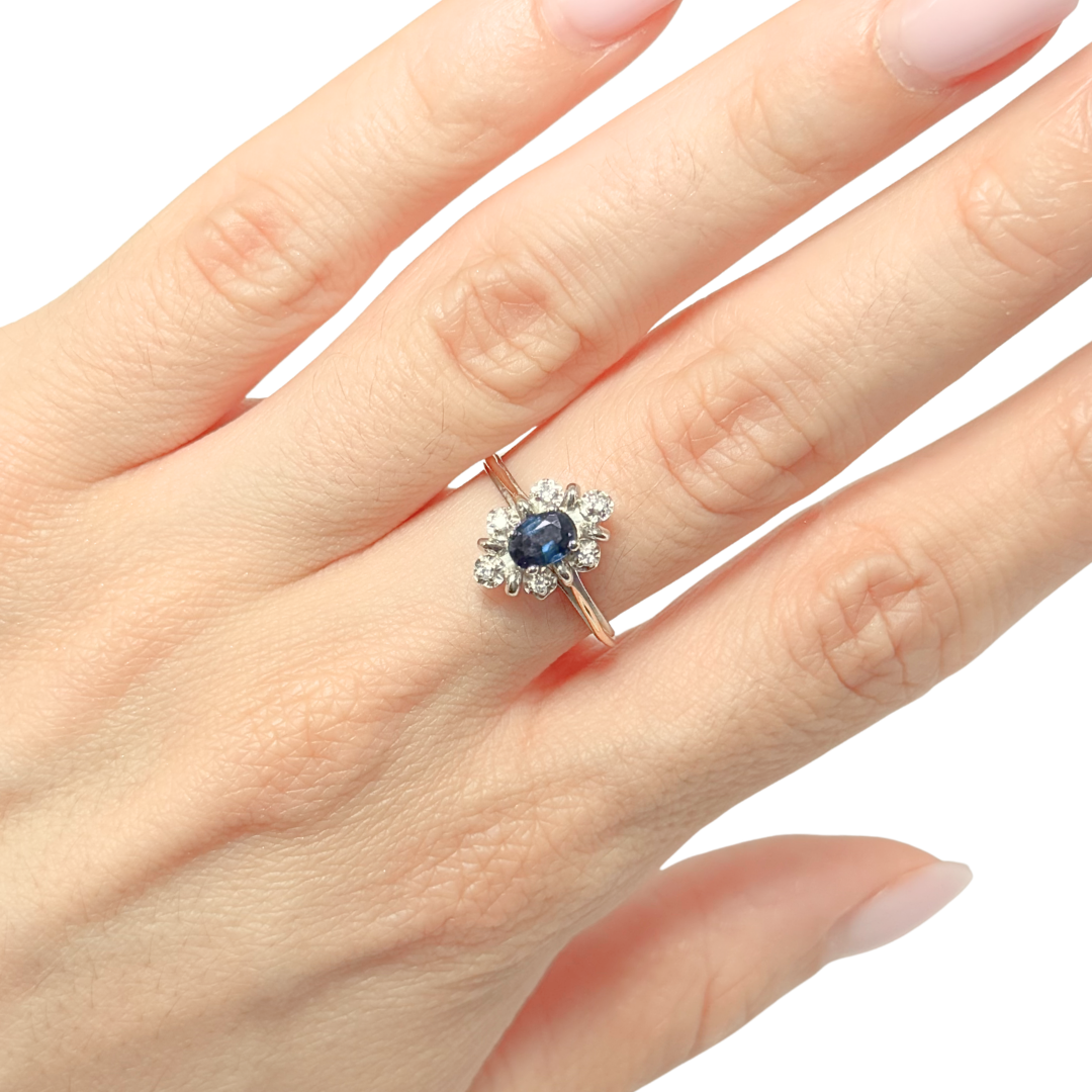 Bague Marguerite Vintage - Or Blanc 750 Saphir & Diamants
