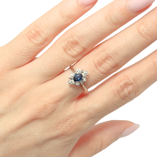 Bague Marguerite Vintage - Or Blanc 750 Saphir & Diamants