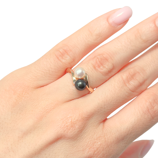 Bague Toi & Moi - Or Jaune 750 & Perles