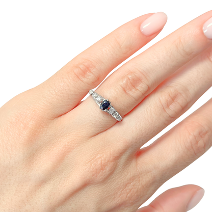 Bague Solitaire Vintage - Or Blanc 750 Saphir & Diamants