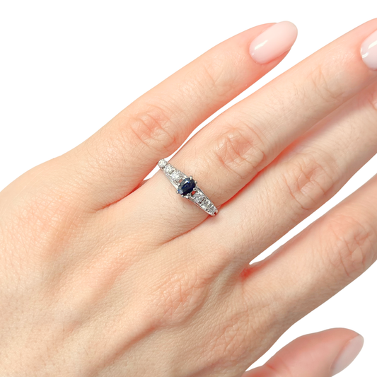 Bague Solitaire Vintage - Or Blanc 750 Saphir & Diamants