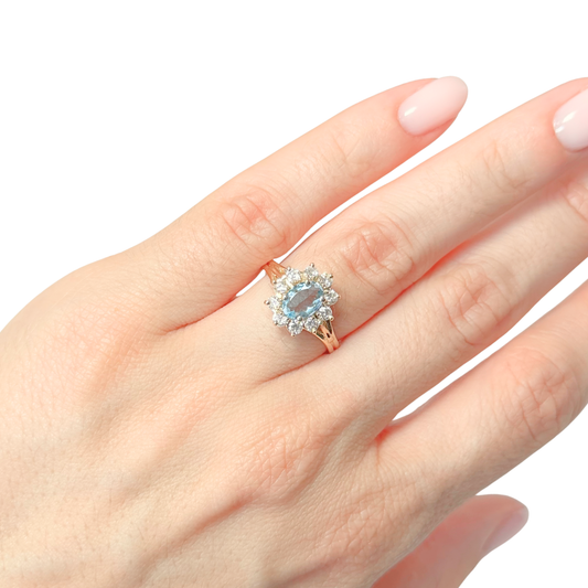 Bague Marguerite - Or Jaune 750 Aigue-Marine & Diamants