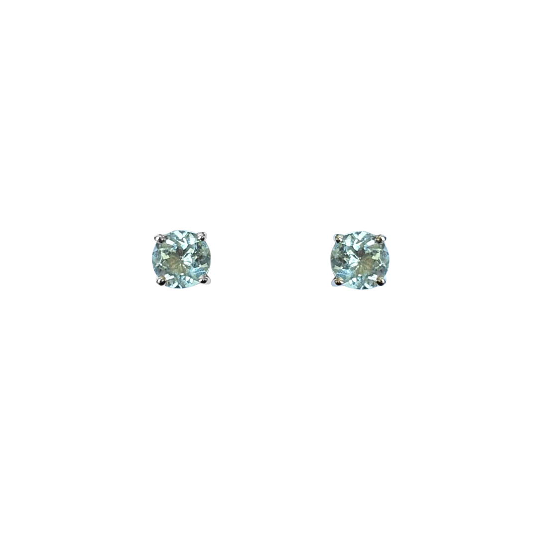 Boucles D'oreilles Puces - Or Blanc 750 & Aigues-Marines