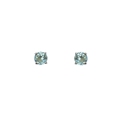 Boucles D'oreilles Puces - Or Blanc 750 & Aigues-Marines