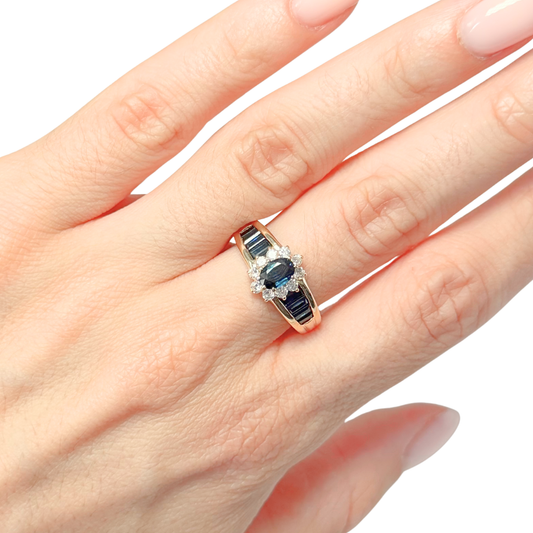 Bague Jonc Marguerite - Or Jaune 750 Saphir & Diamants