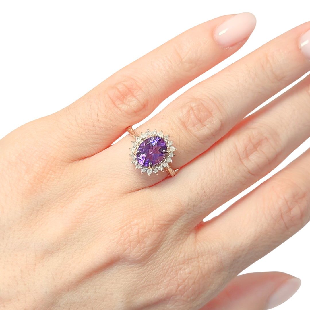 Bague Marguerite Vintage - Or Jaune 585 Améthyste & Diamants